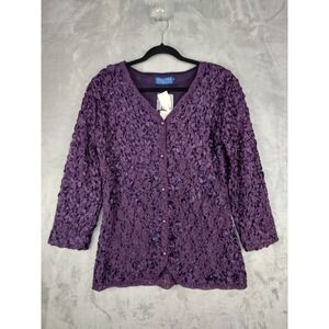 Come n See Purple Textured Beaded Button Front Top & Skirt 2 piece Women's M